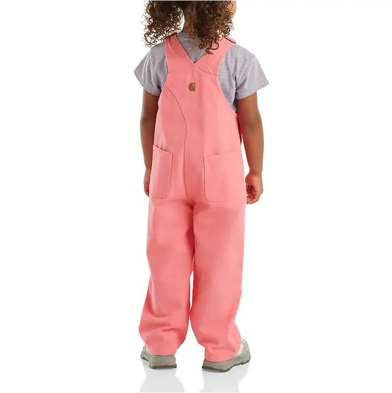 Carhartt Girl's Loose Fit Canvas Bib Overall in Pink Lemonade