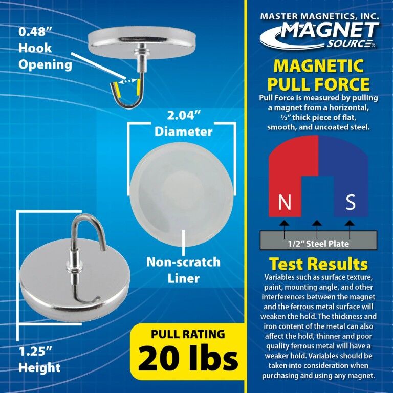 Magnet Source Handi Hook Magnet, 2.040-In Dia X 0.290-In Thick, 20-Lb