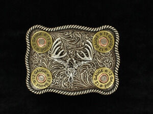 M & F Western Men's Buck Skull Motif Belt Buckle in Silver/Gold