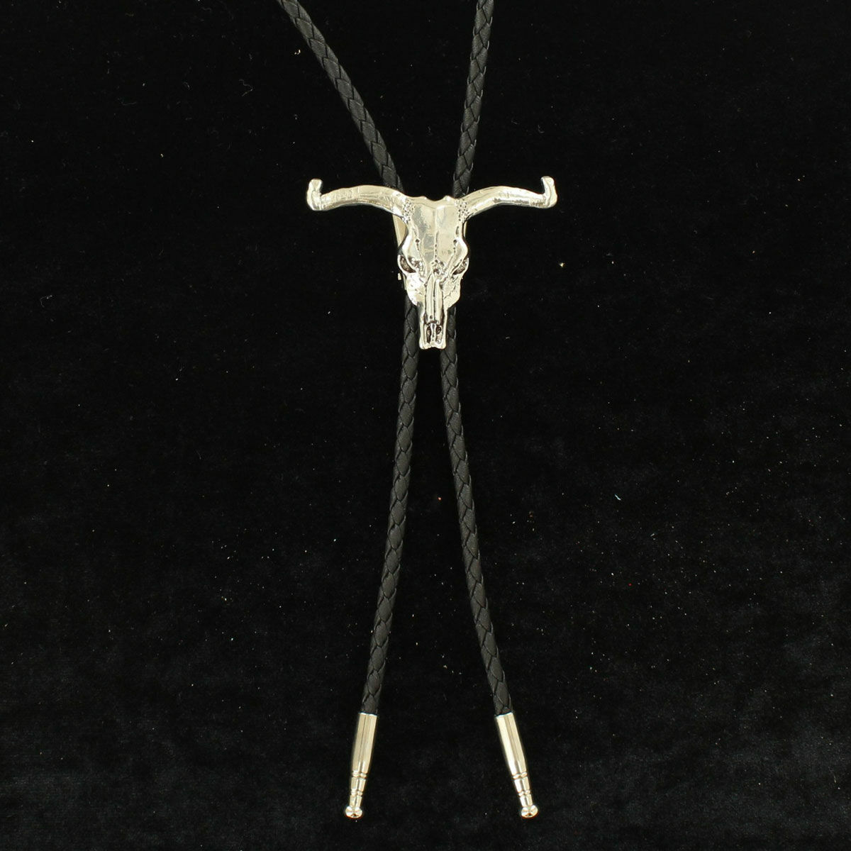 M & F Western Double S Bolo Tie Silver Longhorn Skull