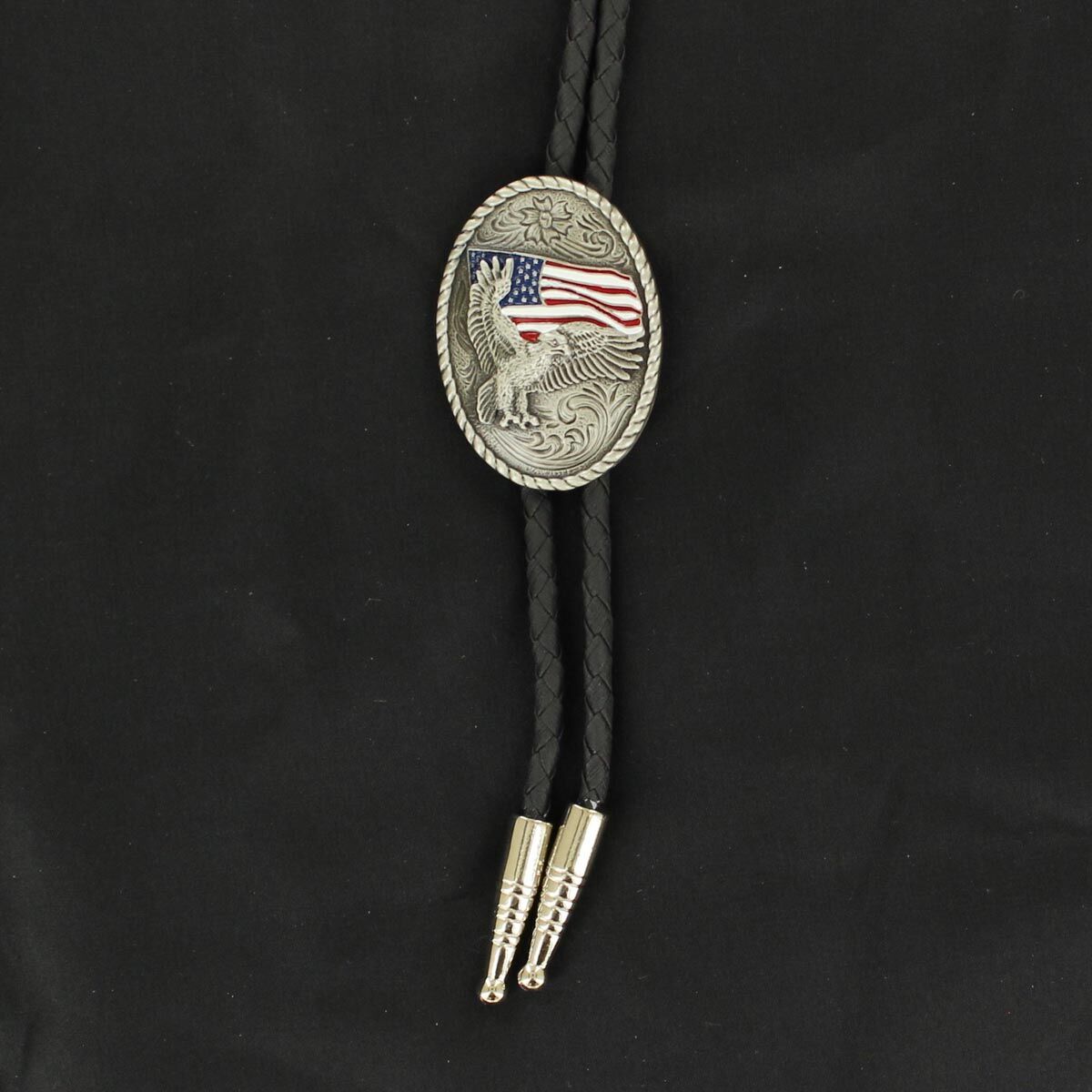 M & F Western Double S Bolo Tie Eagle with USA Flag 