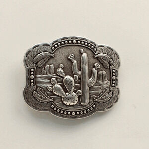 M & F Western Women's Stamped Cactus Belt Buckle in Silver