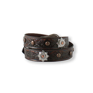 M & F Western Women's Ariat Floral Embossed Concho Leather Belt in Brown