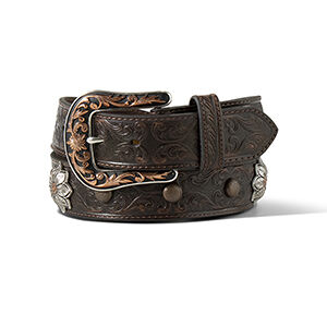 M & F Western Women's Ariat Floral Embossed Concho Leather Belt in Brown