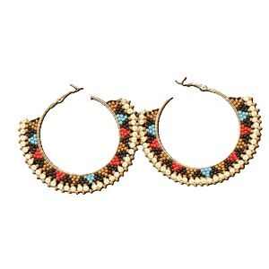 M & F Western Silver Strike Muti Colored Triangle Pattern Hoop Earrings