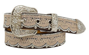 M & F Western Girl's Lace Leather Belt in Brown