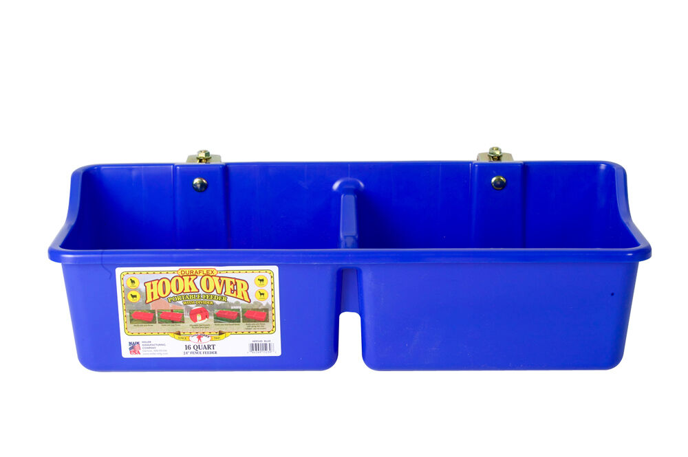 Little Giant Hook Over Portable Feeder With Divider - Blue, 16 qt