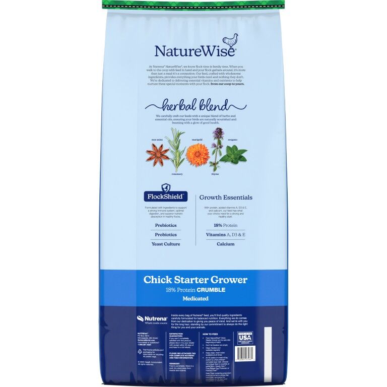 Nutrena NatureWise Chick Starter Grower 18% Protein Crumble Medicated, 40-Lb