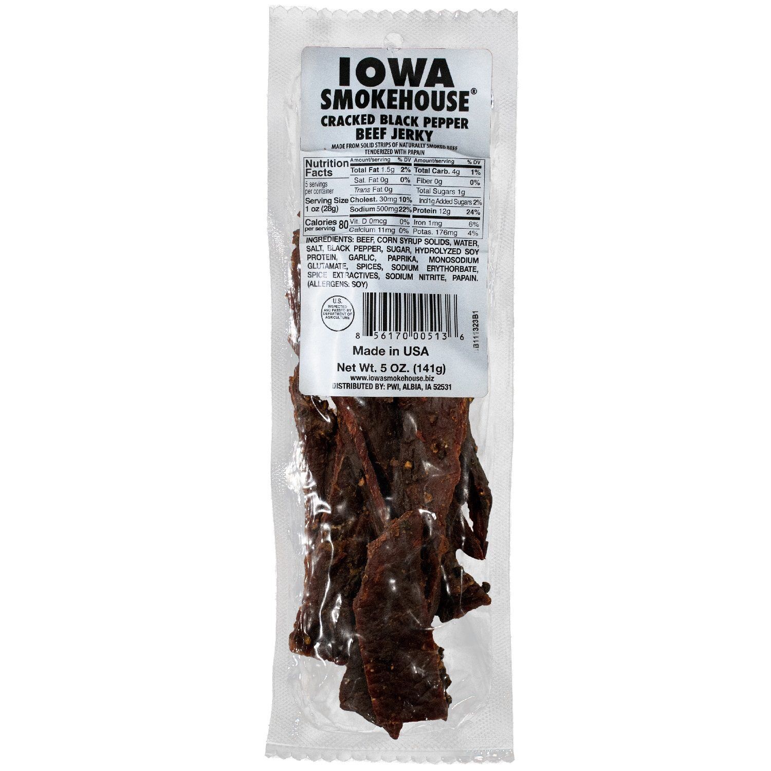 Iowa Smokehouse Cracked Black Pepper Beef Jerky, 5-Oz