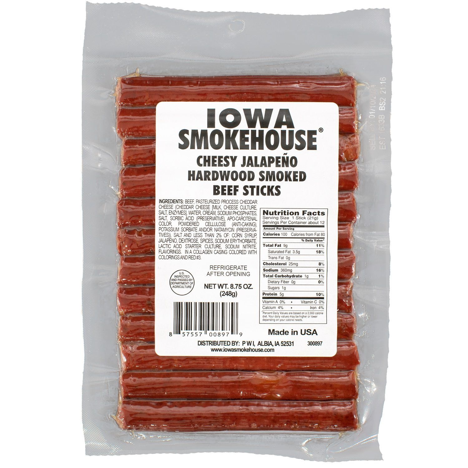 Iowa Smokehouse Beef Sticks Cheesy Jalapeno, 8.75-Oz
