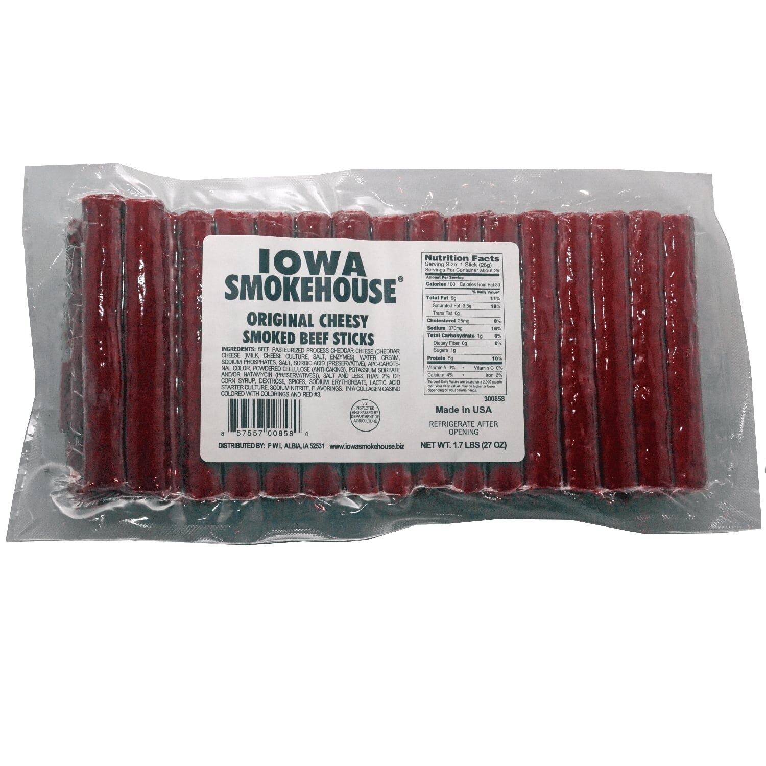 IOWA SMOKEHOUSE Smoked Beef Sticks Cheesy Original, 27-Oz