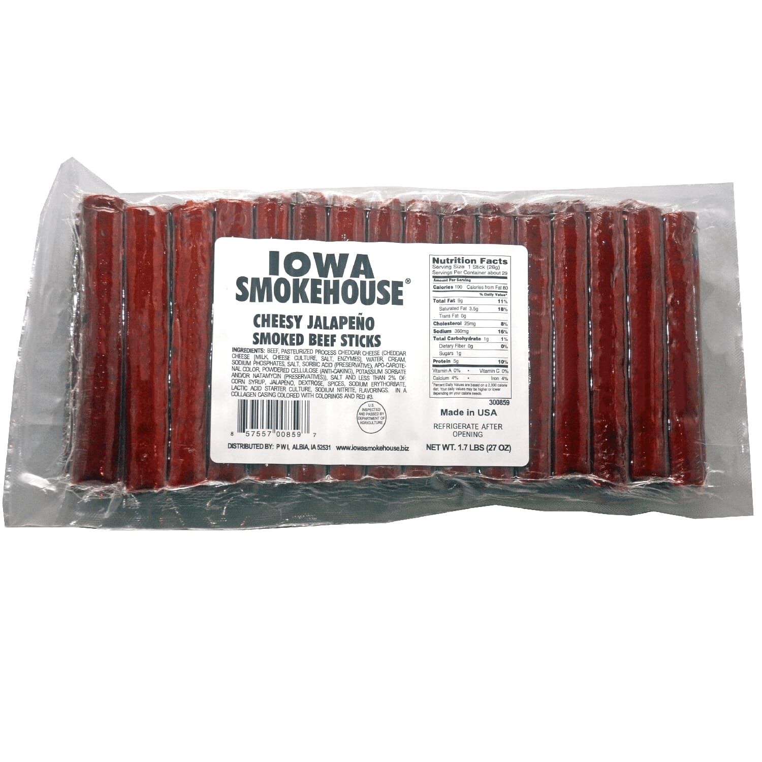 IOWA SMOKEHOUSE Smoked Beef Sticks Cheesy Jalapeño, 27-Oz