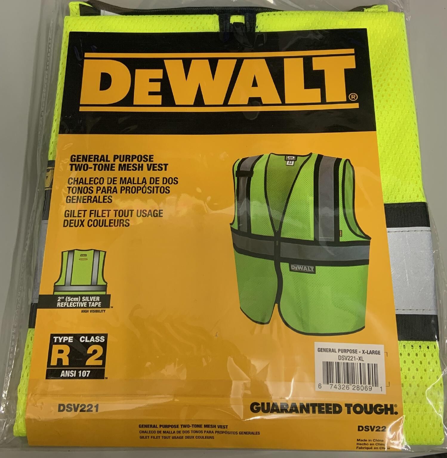DEWALT Men's Class 2 Contrasting Trim Economy Mesh Vest in Hi-Vis Green, X-Large