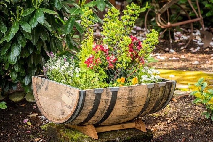 Real Wood Products Half Oak Barrel Garden Planter, 26-In x 35-In x 15-In