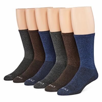 Dickies Men's Moisture Control Crew Work Socks 6-Pk in Brown Assorted