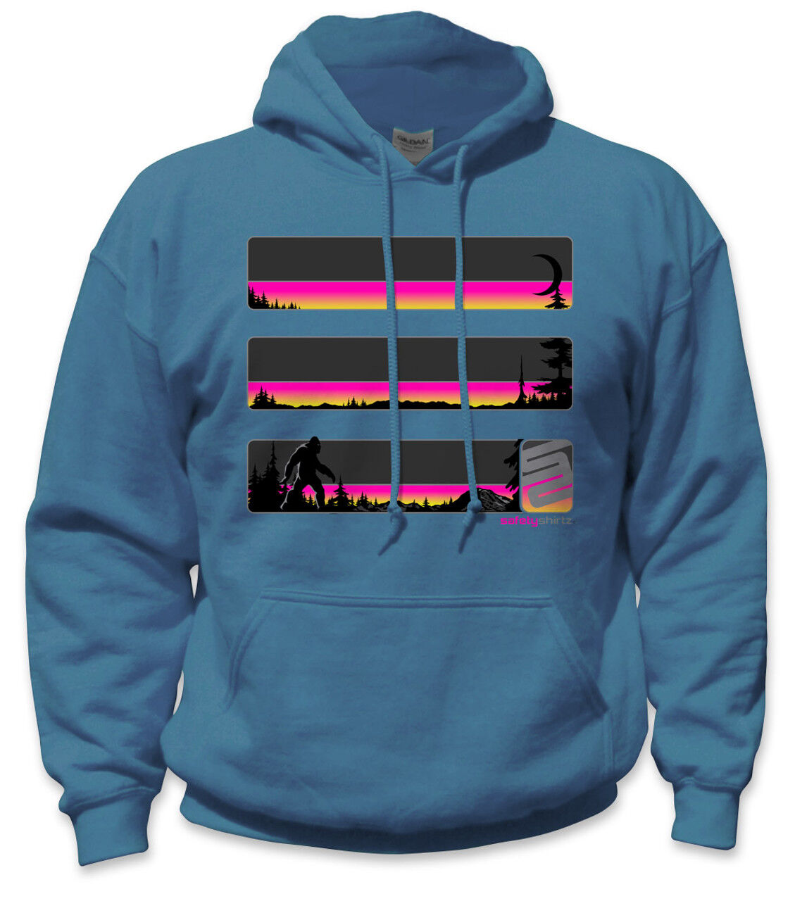 SafetyShirtz Men's Sasquatch Stealth Hi-Vis Safety Stripe Hoodie in Indigo Blue