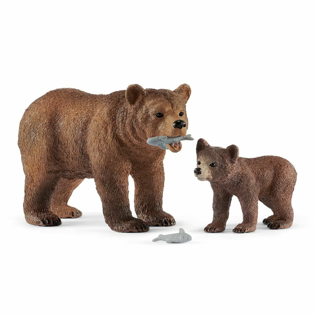 Schleich Wild Life Grizzly Bear Mother With Cub And Fish 4-Piece Playset