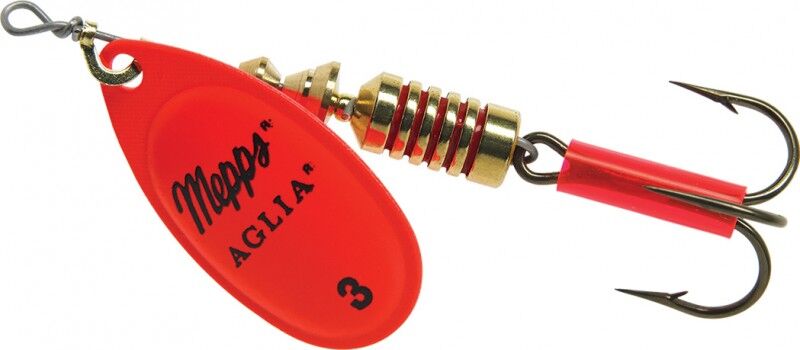 Mepps Hot Orange Plain Treble Aglia Spinner, #3, 1/4-Oz