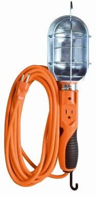Master Electrician 75-W Trouble Work Light with Metal Guard & Outlet, 25-Ft