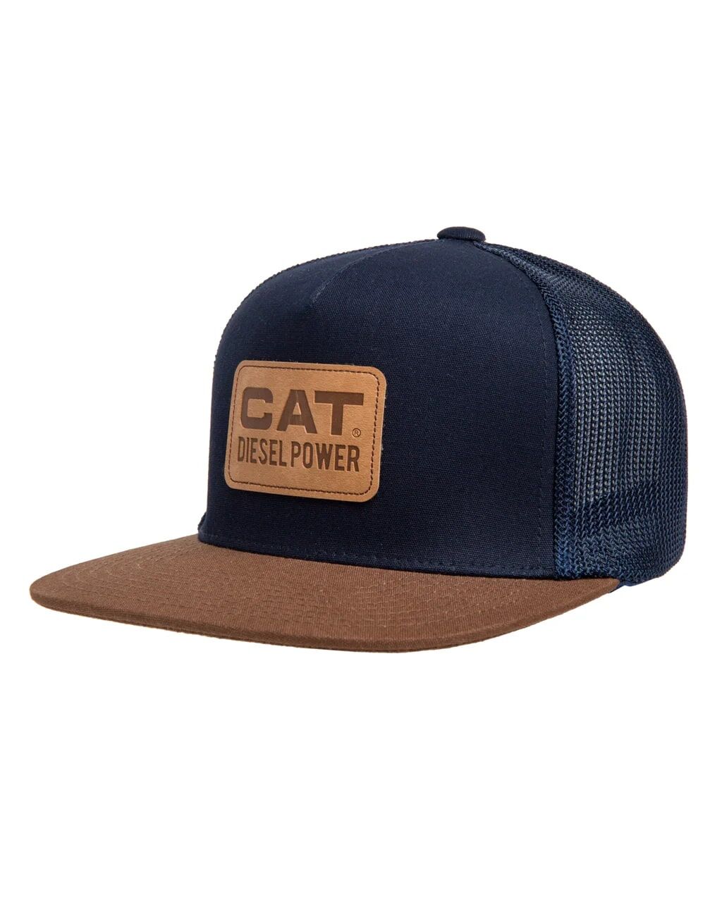 CAT Men's Leather Diesel Power Flat Bill Hat in Navy