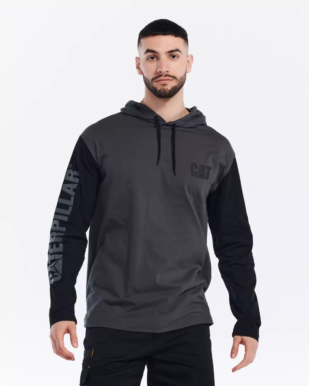 CAT Men's UPF Hooded Banner Long Sleeve T-Shirt in Dark Shadow