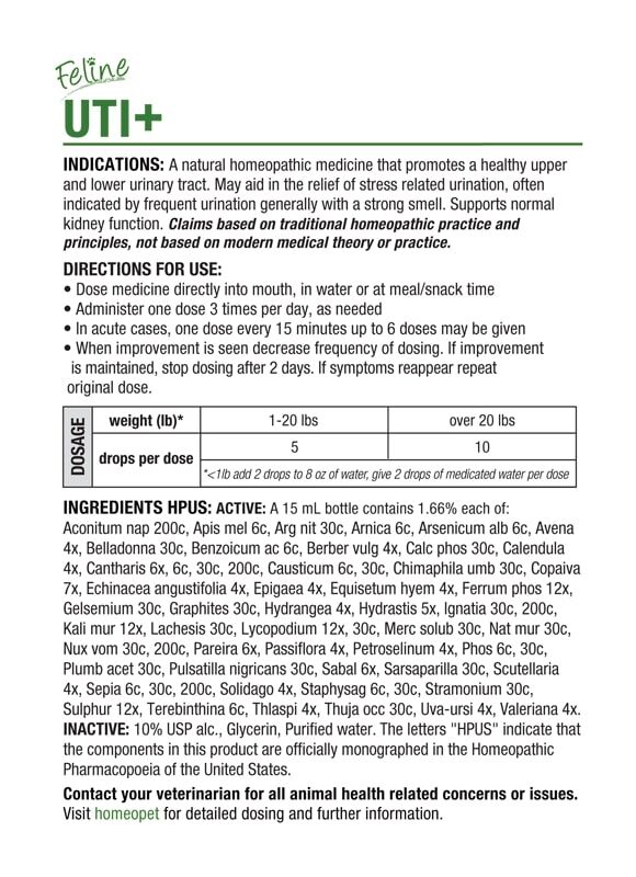 HomeoPet Feline UTI+ Medicine, 15-mL