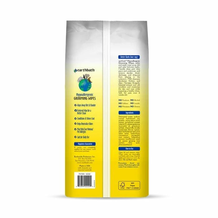 Earthbath Hypoallergenic Fragrance Free Grooming Wipes, 100-Ct
