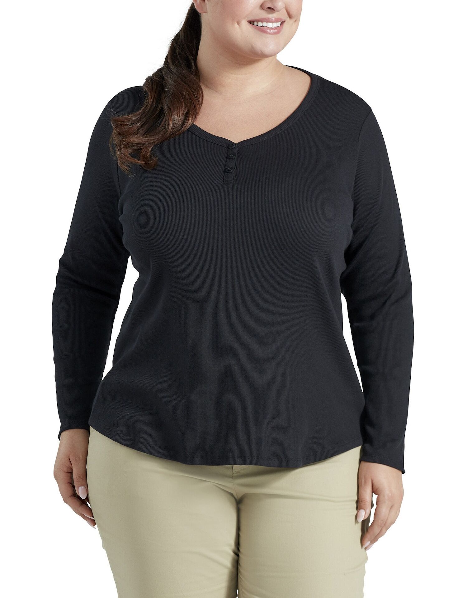 Women's Plus Long Sleeve Henley Shirt