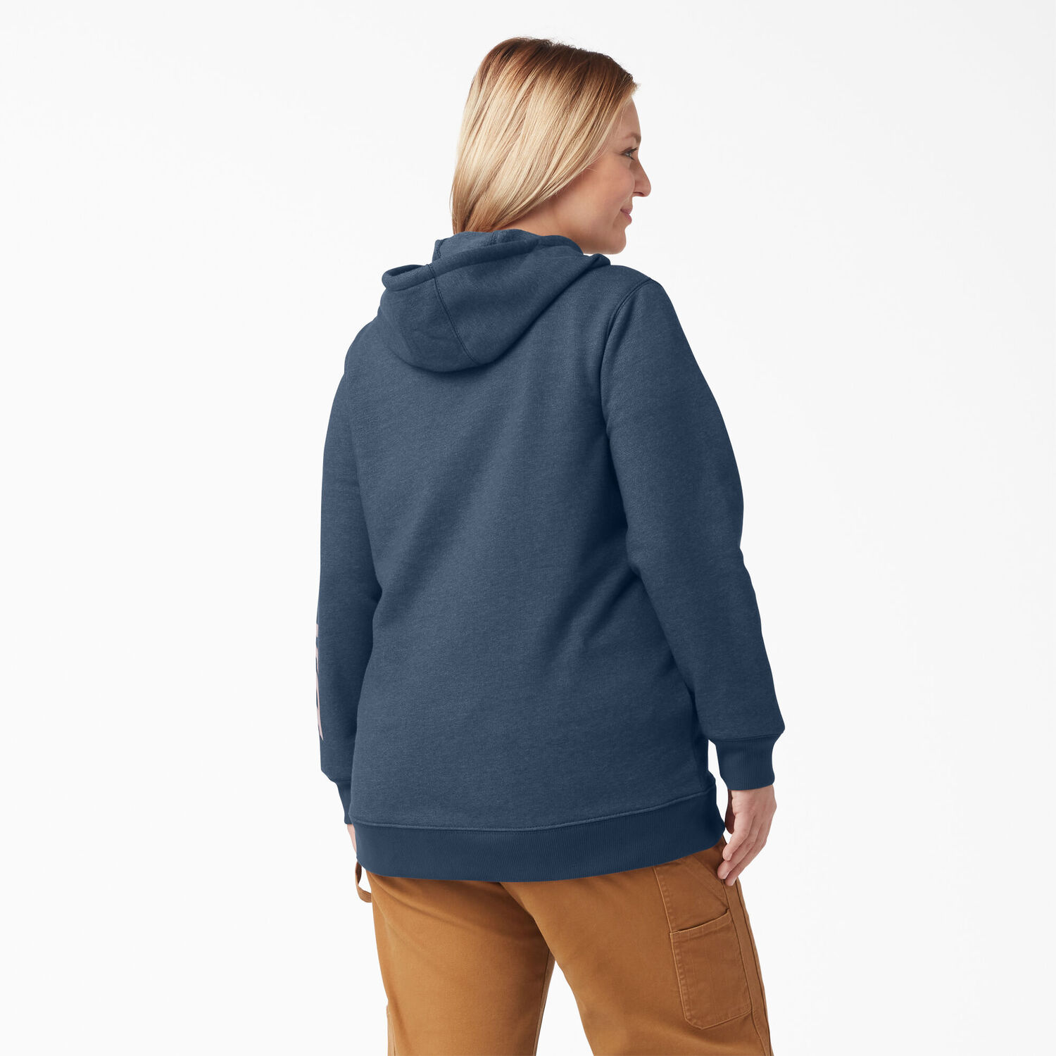 Dickies Women's Plus Water Repellent Sleeve Logo Hoodie in Navy Heather