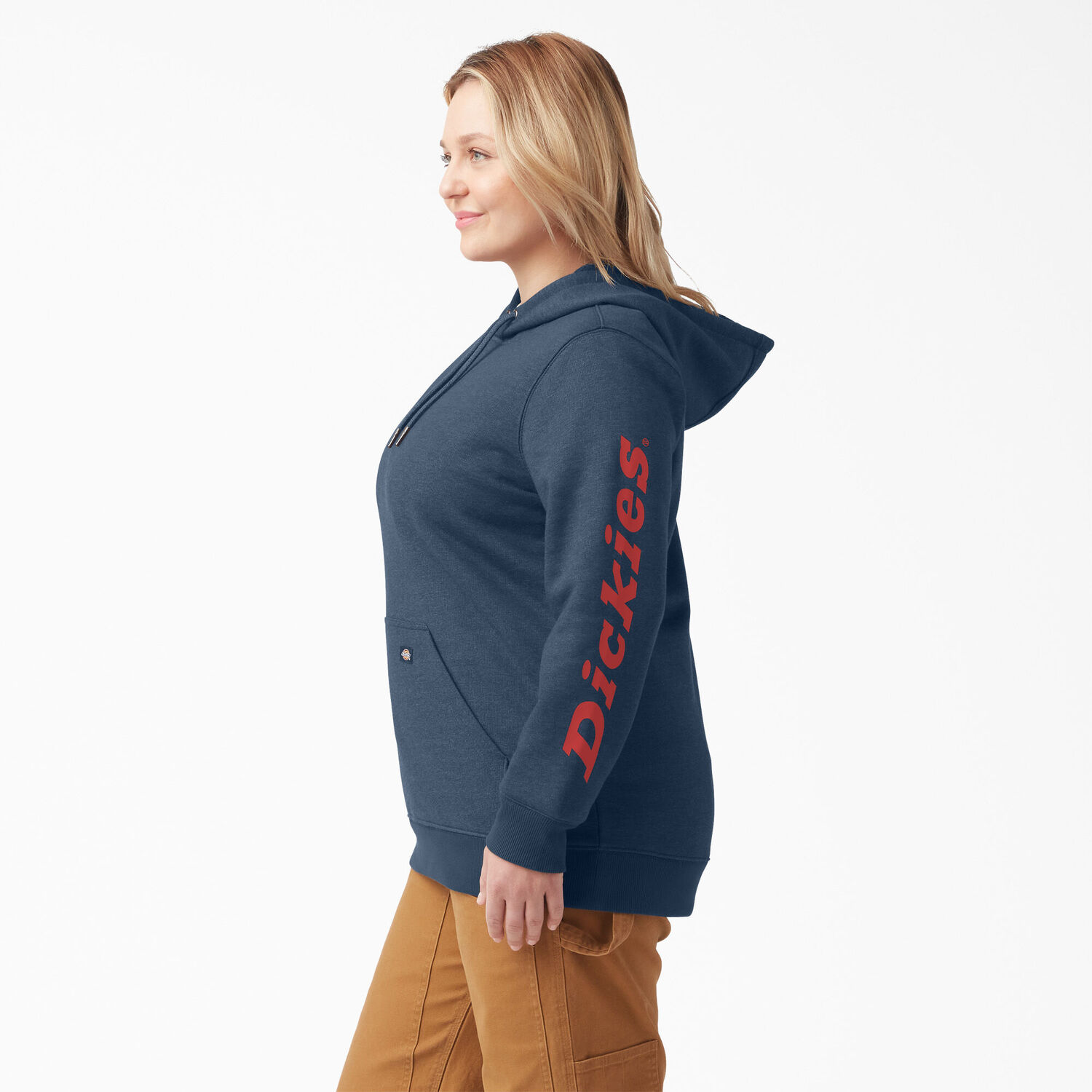 Dickies Women's Plus Water Repellent Sleeve Logo Hoodie in Navy Heather