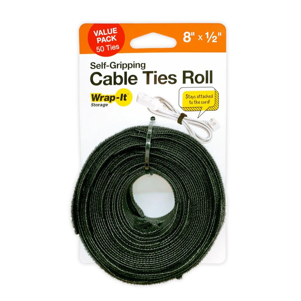 Wrap-It Storage Self Gripping Cable Ties Roll, 8-In X 1/2-In
